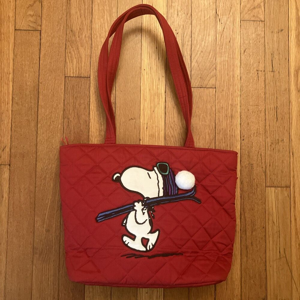 Vera Bradley Peanuts Snoopy Quilted Tote Bag Red Zip Cotton
